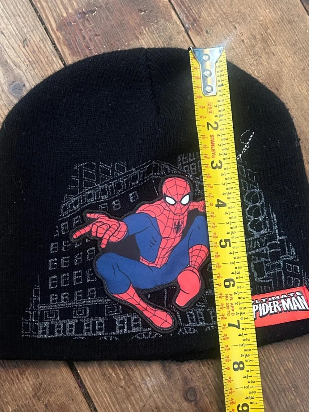 Marvel Kids Black Beanie with Red Logo Tag - OSFM